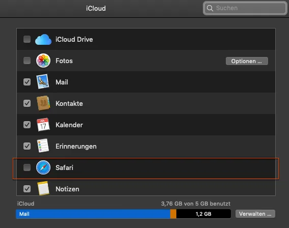 Safari-iCloud-Synchronisierung in den Systemeinstellungen deaktivieren