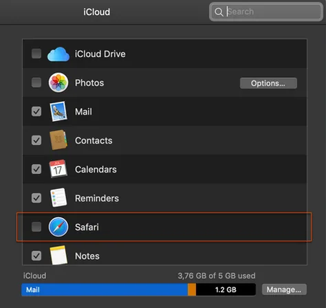 Deactivate syncing Safari data to iCloud in System Preferences