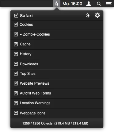 Bushfire menu with all categories enabled