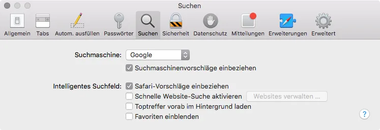 Safari › Einstellungen › Suchen